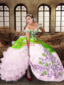 Super Multi-color Lace Up Sweet 16 Dress Embroidery and Ruffled Layers Sleeveless Floor Length