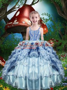 Admirable Beading and Ruffles and Ruffled Layers Pageant Dress for Teens Baby Blue Lace Up Sleeveless Floor Length