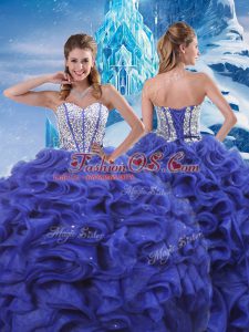 Floor Length Ball Gowns Sleeveless Blue Quinceanera Dresses Lace Up