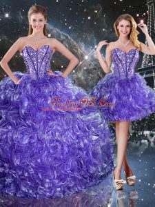 Purple Sleeveless Organza Lace Up 15 Quinceanera Dress for Military Ball and Sweet 16 and Quinceanera