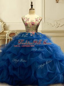 Glorious Scoop Sleeveless Lace Up Quince Ball Gowns Navy Blue Organza