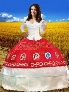 High Class 3 4 Length Sleeve Embroidery Lace Up Sweet 16 Quinceanera Dress