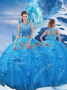 Eye-catching Scoop Sleeveless Tulle Sweet 16 Quinceanera Dress Beading and Ruffles Zipper