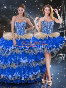 Customized Multi-color Sleeveless Beading and Ruffles and Ruffled Layers Floor Length Quince Ball Gowns