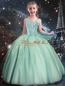 Floor Length Ball Gowns Sleeveless Turquoise Pageant Dress for Girls Lace Up