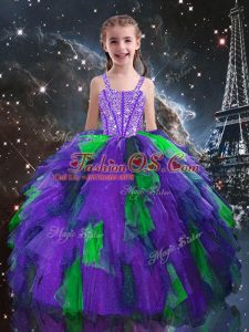 Discount Eggplant Purple Straps Lace Up Beading and Ruffles Custom Made Pageant Dress Sleeveless