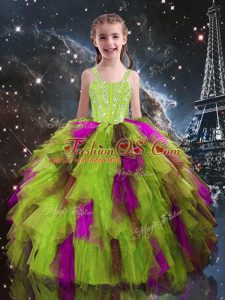 Adorable Yellow Green Sleeveless Tulle Lace Up Pageant Dress Womens for Quinceanera and Wedding Party