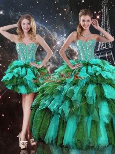 Amazing Multi-color Ball Gowns Organza Sweetheart Sleeveless Beading and Ruffles and Ruffled Layers Floor Length Lace Up Sweet 16 Quinceanera Dress