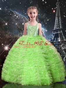 Floor Length Little Girl Pageant Gowns Tulle Sleeveless Beading and Ruffled Layers
