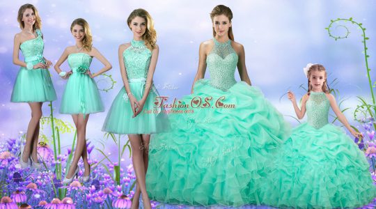 Sleeveless Beading and Ruffles and Pick Ups Lace Up Quinceanera Gowns