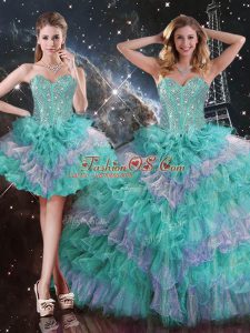 Floor Length Multi-color Quince Ball Gowns Sweetheart Sleeveless Lace Up
