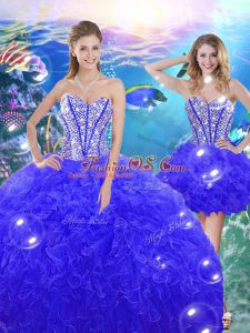 New Style Floor Length Blue Quinceanera Dresses Organza Sleeveless Beading and Ruffles