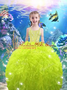Smart Lace Up Straps Beading and Ruffles Child Pageant Dress Organza Sleeveless