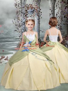 Glorious Champagne Little Girl Pageant Dress Quinceanera and Wedding Party with Ruching and Hand Made Flower Spaghetti Straps Sleeveless Lace Up