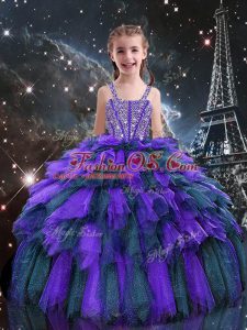 New Arrival Floor Length Eggplant Purple Custom Made Pageant Dress Straps Sleeveless Lace Up