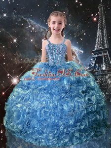 Baby Blue Sleeveless Organza Lace Up Pageant Dress Wholesale for Quinceanera and Wedding Party