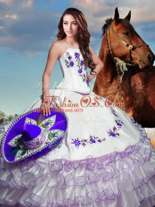 Taffeta Sleeveless Floor Length Quinceanera Gown and Embroidery and Ruffled Layers