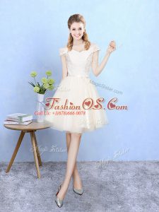 Tulle Off The Shoulder Cap Sleeves Lace Up Lace Vestidos de Damas in Champagne