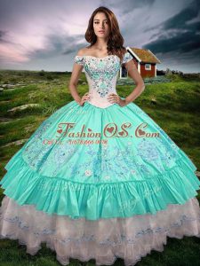 Beading and Embroidery and Ruffled Layers Quinceanera Dresses Aqua Blue Lace Up Sleeveless Floor Length