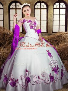 Best Embroidery Quinceanera Gown White Lace Up Sleeveless Floor Length