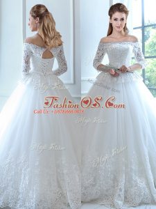 White Sleeveless Lace and Appliques Floor Length Wedding Dress