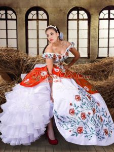 Cute Floor Length Lace Up Ball Gown Prom Dress Multi-color for Military Ball and Sweet 16 and Quinceanera with Embroidery and Ruffled Layers
