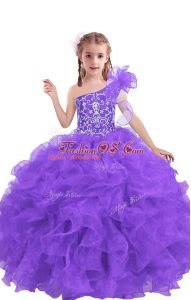 Floor Length Lilac Pageant Gowns Organza Sleeveless Beading and Ruffles