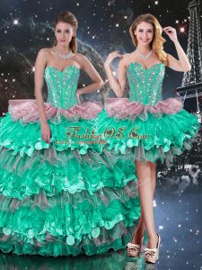Fantastic Multi-color Sleeveless Organza Lace Up 15th Birthday Dress for Military Ball and Sweet 16 and Quinceanera