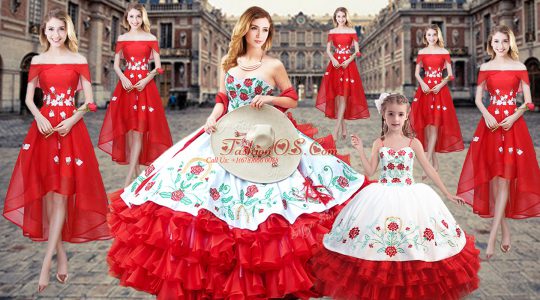 Sweetheart Sleeveless Lace Up 15th Birthday Dress Red Organza