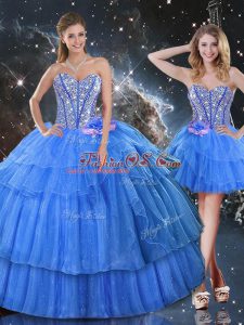 Baby Blue Sweet 16 Dresses Military Ball and Sweet 16 and Quinceanera with Ruffled Layers and Sequins Sweetheart Sleeveless Lace Up