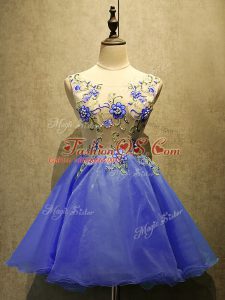 Purple Organza Lace Up Scoop Sleeveless Mini Length Prom Dresses Embroidery