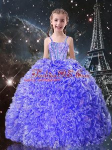 Cheap Blue Sleeveless Beading and Ruffles Floor Length Pageant Dress for Teens