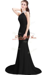 Sweet Black Side Zipper Prom Evening Gown Beading Sleeveless Brush Train
