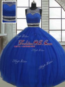 Scoop Sleeveless Tulle 15th Birthday Dress Beading and Sequins Clasp Handle