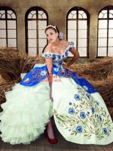 Traditional Multi-color Taffeta Lace Up Off The Shoulder Sleeveless Floor Length Quinceanera Gowns Embroidery