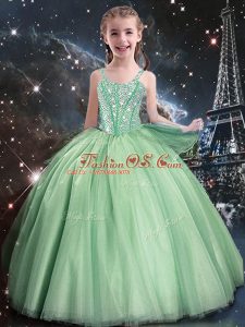 Decent Sleeveless Lace Up Floor Length Beading Kids Pageant Dress