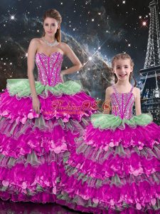 Suitable Organza Sweetheart Sleeveless Lace Up Beading and Ruffles Quinceanera Dresses in Multi-color