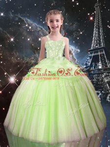 Sweet Beading Pageant Dress Womens Yellow Green Lace Up Sleeveless Floor Length