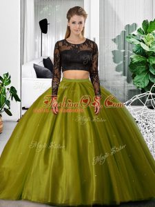 Comfortable Floor Length Olive Green 15th Birthday Dress Scoop Long Sleeves Backless