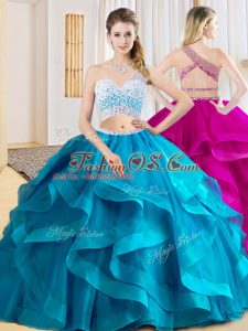 Custom Made One Shoulder Sleeveless Tulle Quinceanera Dresses Beading and Ruffles Criss Cross