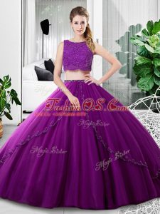 Sexy Purple Sweet 16 Dresses Military Ball and Sweet 16 and Quinceanera with Lace and Ruching Scoop Sleeveless Zipper