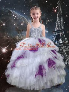 New Arrival White Sleeveless Tulle Lace Up Child Pageant Dress for Quinceanera and Wedding Party