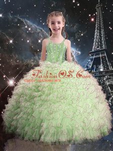 Sleeveless Lace Up Floor Length Beading and Ruffles Kids Formal Wear