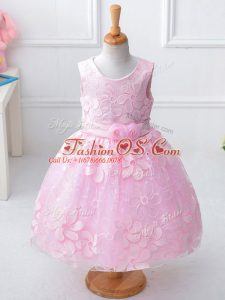 Knee Length Ball Gowns Sleeveless Baby Pink Little Girls Pageant Dress Wholesale Zipper