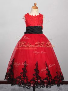 Sleeveless Appliques Lace Up Kids Formal Wear