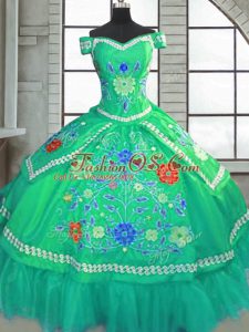 Short Sleeves Lace Up Floor Length Beading and Embroidery Quinceanera Gown