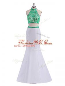 Hot Selling Floor Length White Womens Party Dresses Halter Top Sleeveless Criss Cross