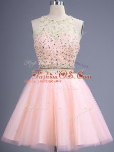 Fine Peach Scoop Lace Up Beading Bridesmaid Dress Sleeveless