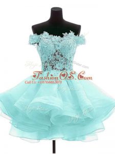 Aqua Blue Zipper Off The Shoulder Beading and Lace Cocktail Dresses Organza Sleeveless