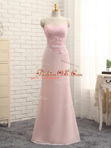 Custom Made Baby Pink Column/Sheath Lace Dama Dress Zipper Chiffon Sleeveless Floor Length